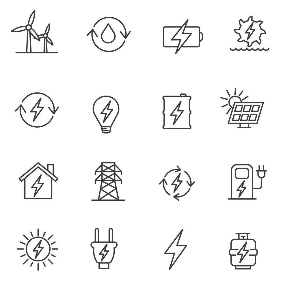 Energy icon set. Power and energy icon set. Thin line icons. vector