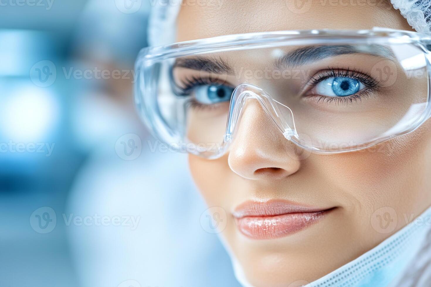 A woman wearing protective gear and goggles photo