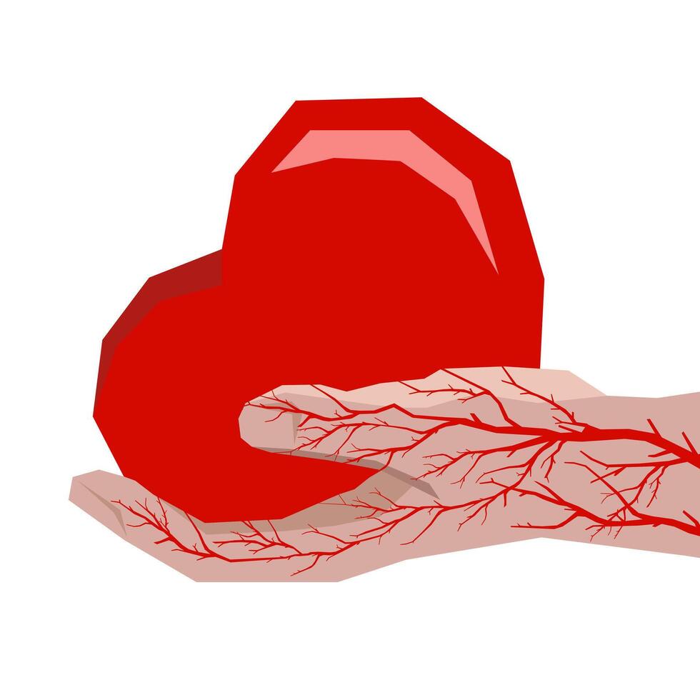 Symbol of love. The hand that holds the heart and merges with it. Love story. vector