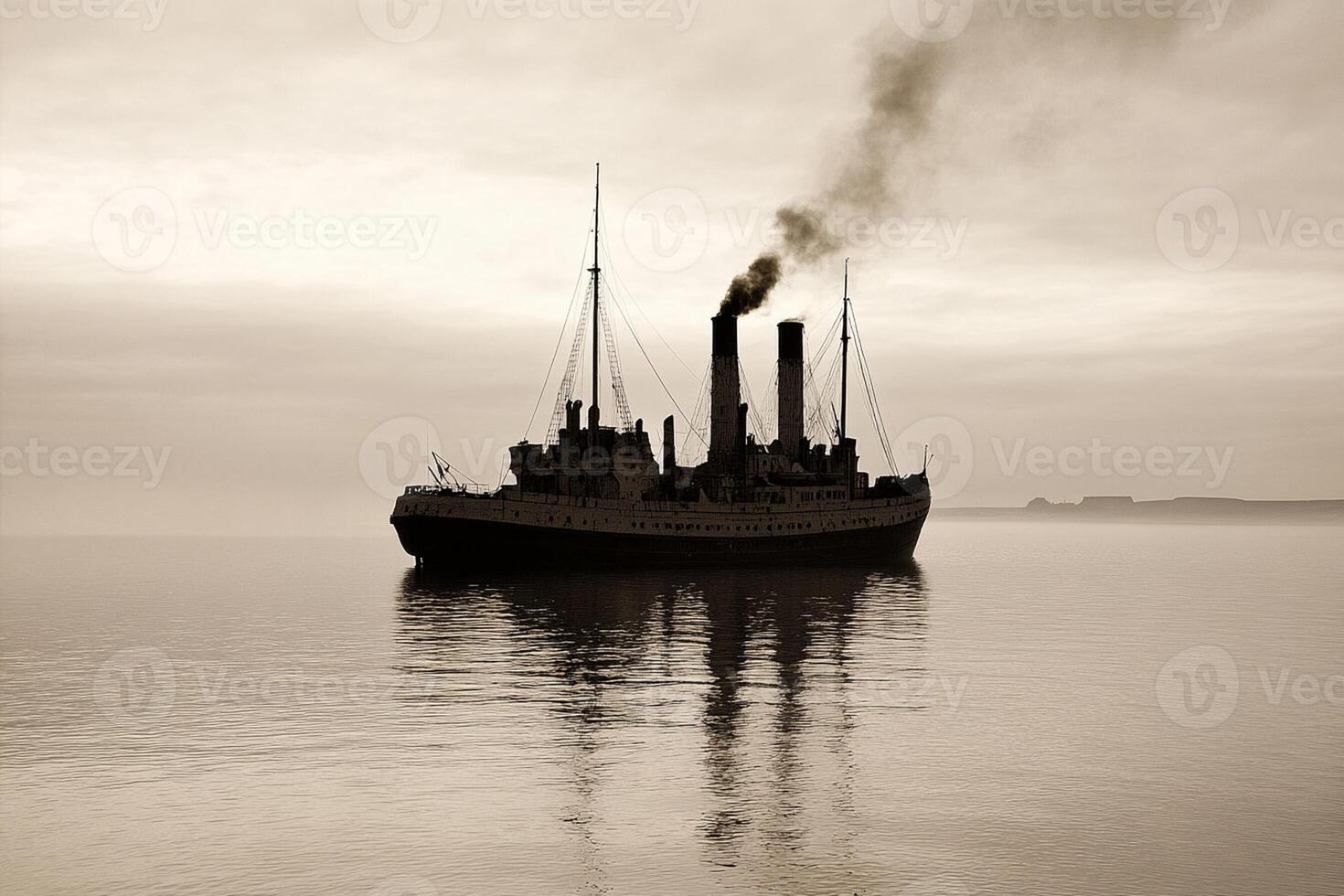 A steam ship in the water with smoke coming out of the top photo