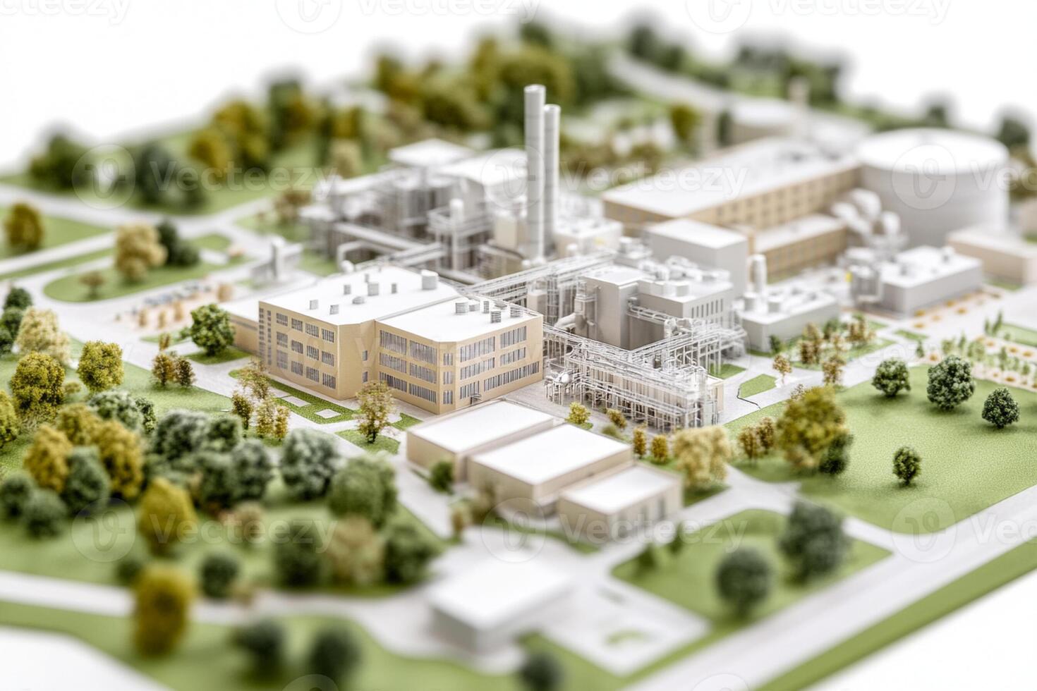 A model of a factory surrounded by trees photo