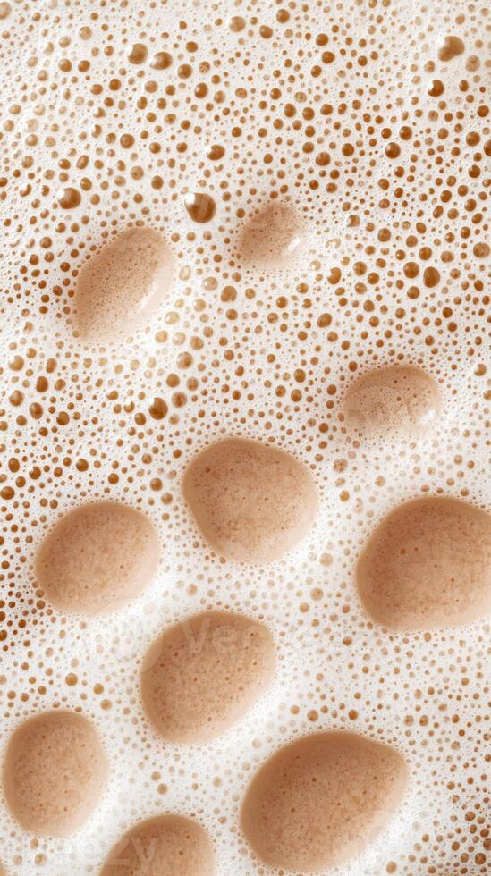 Warm beverage topped with creamy foam displays abundant bubbles, inviting drinkers to enjoy a comforting experience in a quaint cafe atmosphere photo