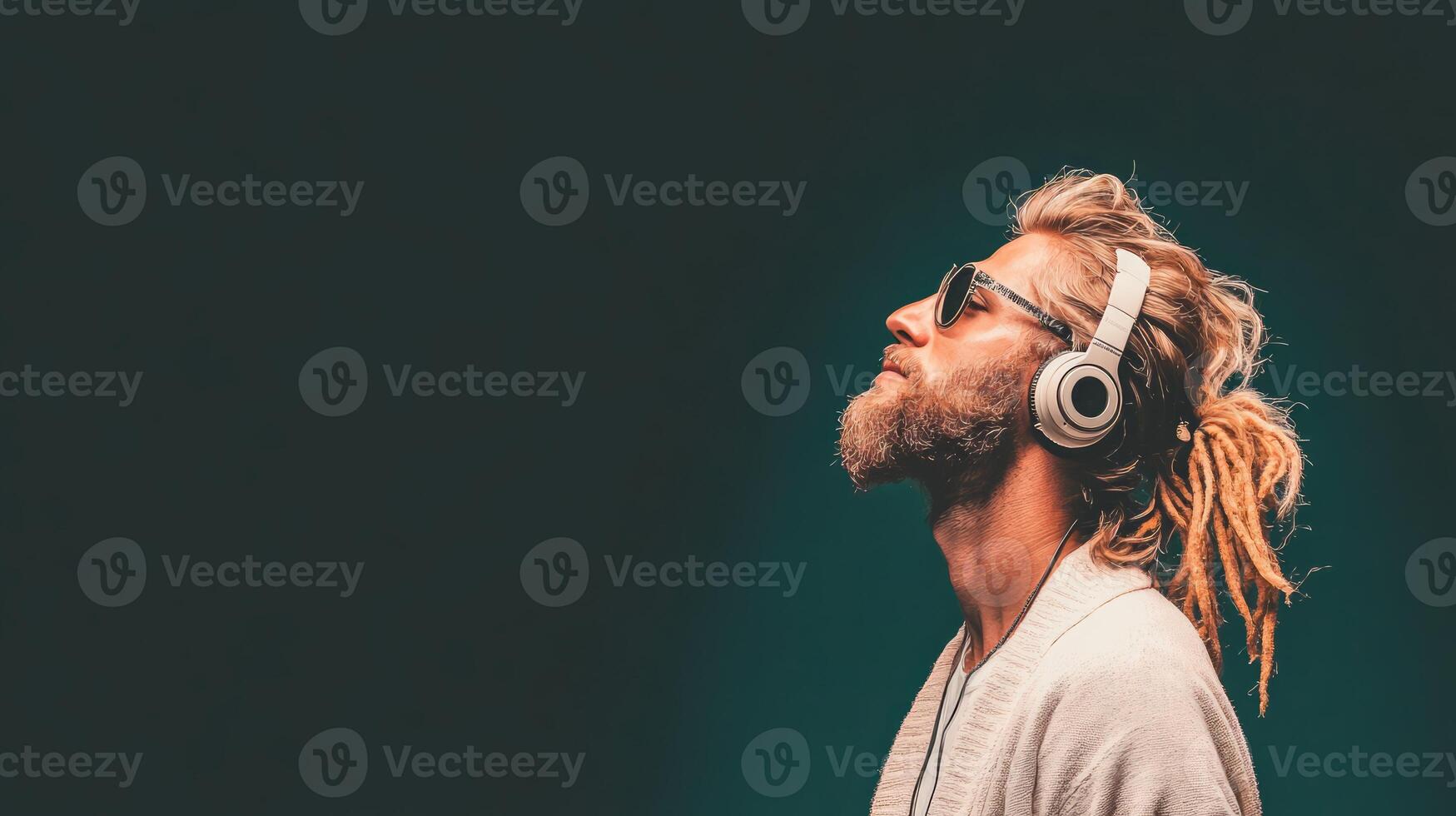 A public figure listens intently during an engaging interview, showcasing their thoughtful expression and artistic presence in a vibrant studio environment photo