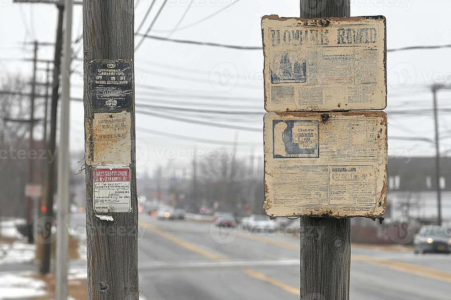 A sign on a telephone pole in the town of hamilton, ny, on january photo