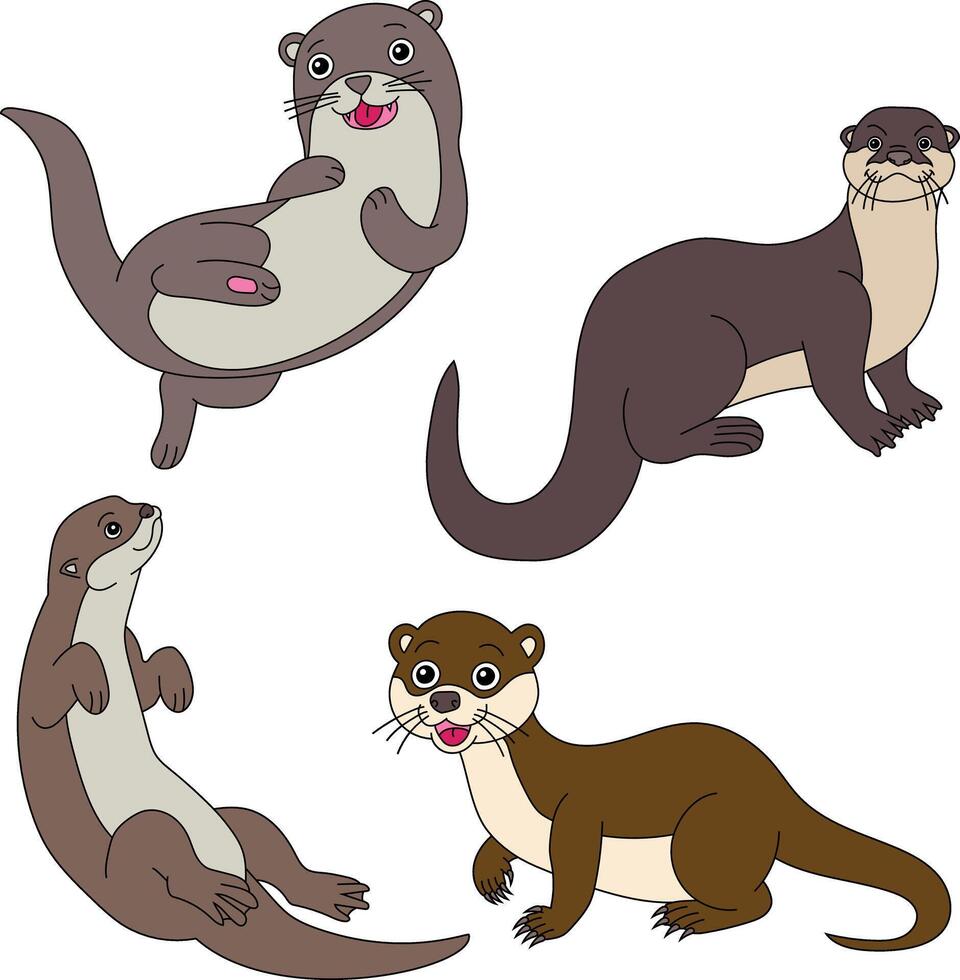 Hand-drawn Otter Clipart Illustrations vector