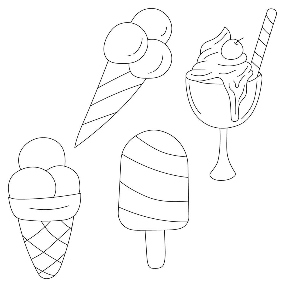 Black and White Ice Cream Doodle Clipart vector