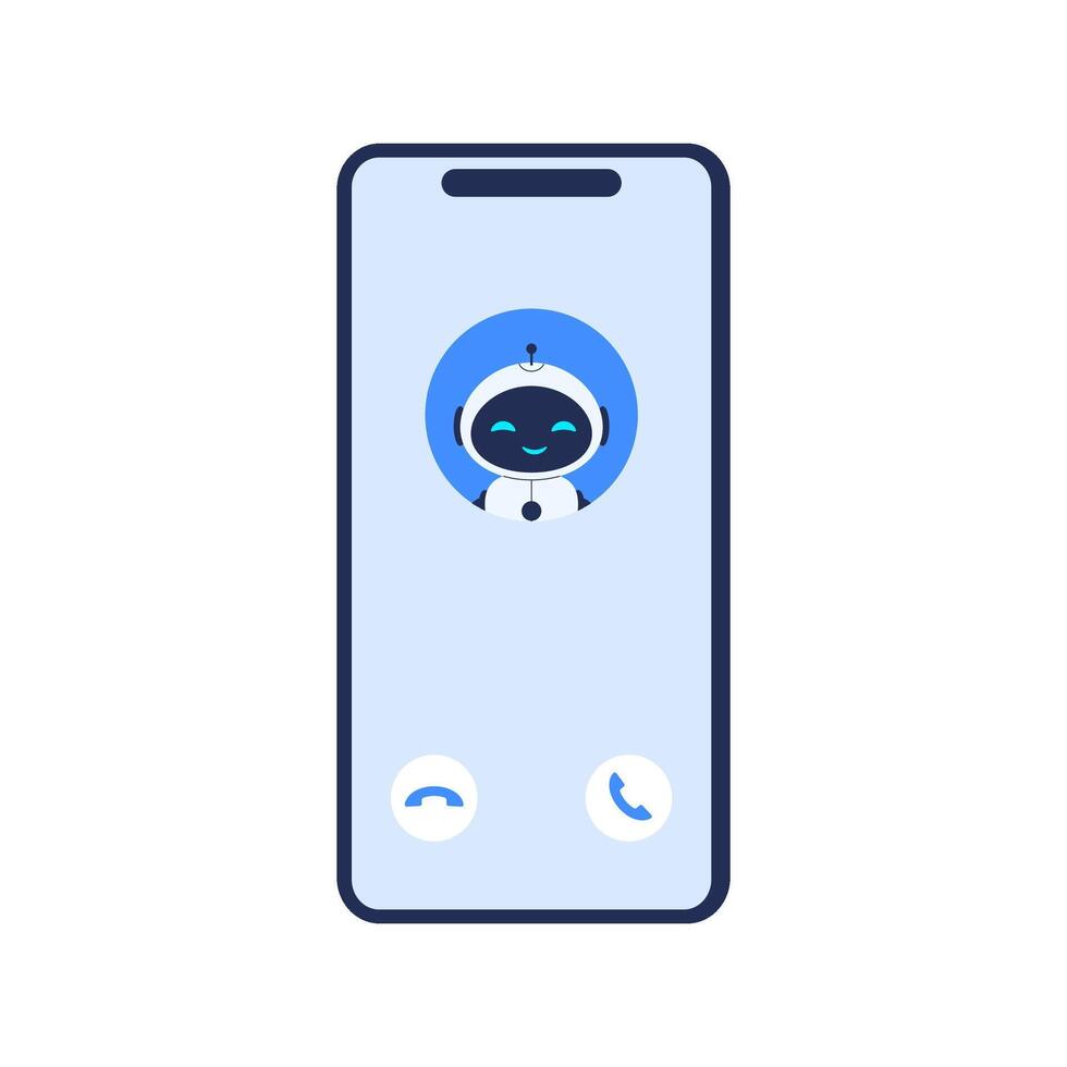 Incoming call from AI chatbot on phone screen. illustration for artificial intelligence assistant, customer service and mobile communication technology concept vector