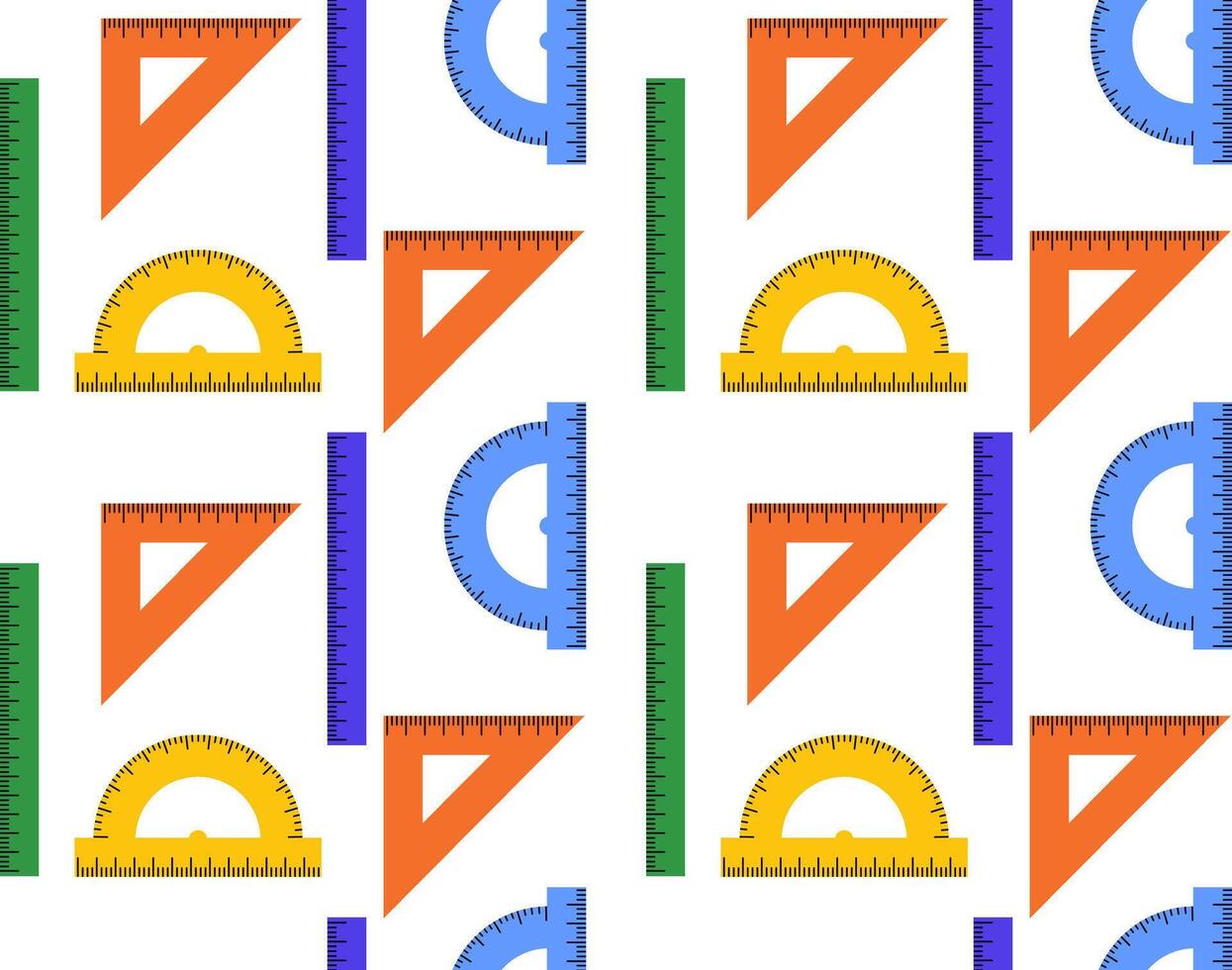 Multicolored seamless pattern of different rulers. Background stationery accessories vector