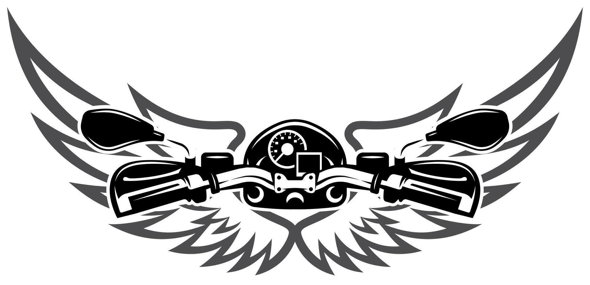 Motorcycle Handlebar with Wings and Speedometer in Black and White Design vector