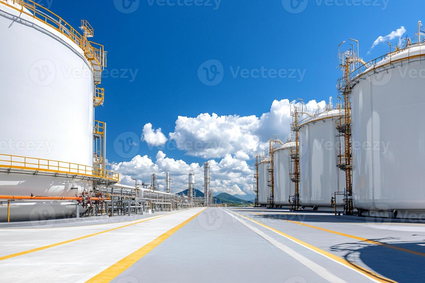 Oil storage tanks in an industrial area photo