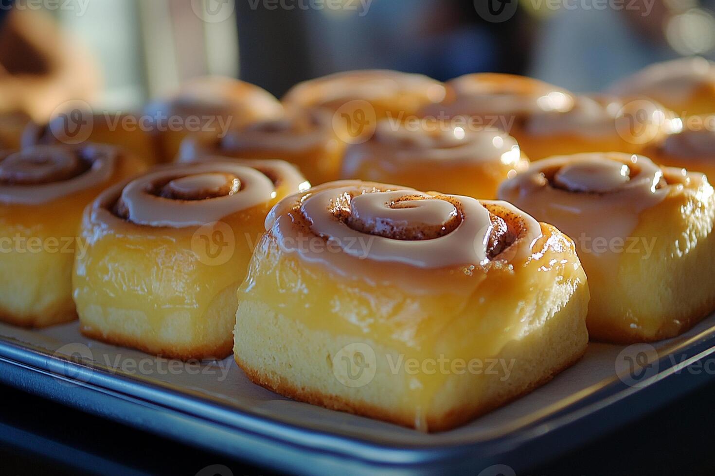 A tray of cinnamon rolls photo