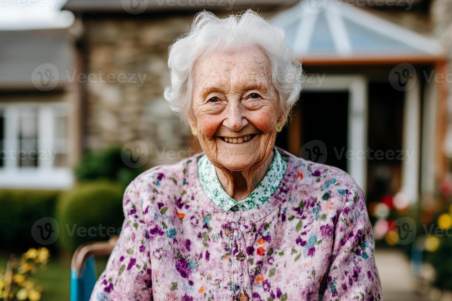 An elderly woman smiles for the camera photo