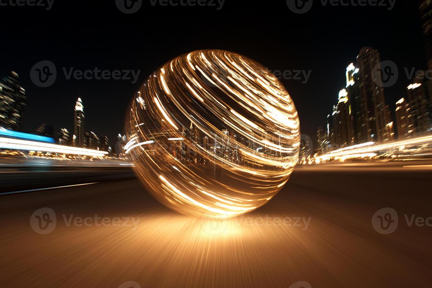 A ball of light is moving in the city photo