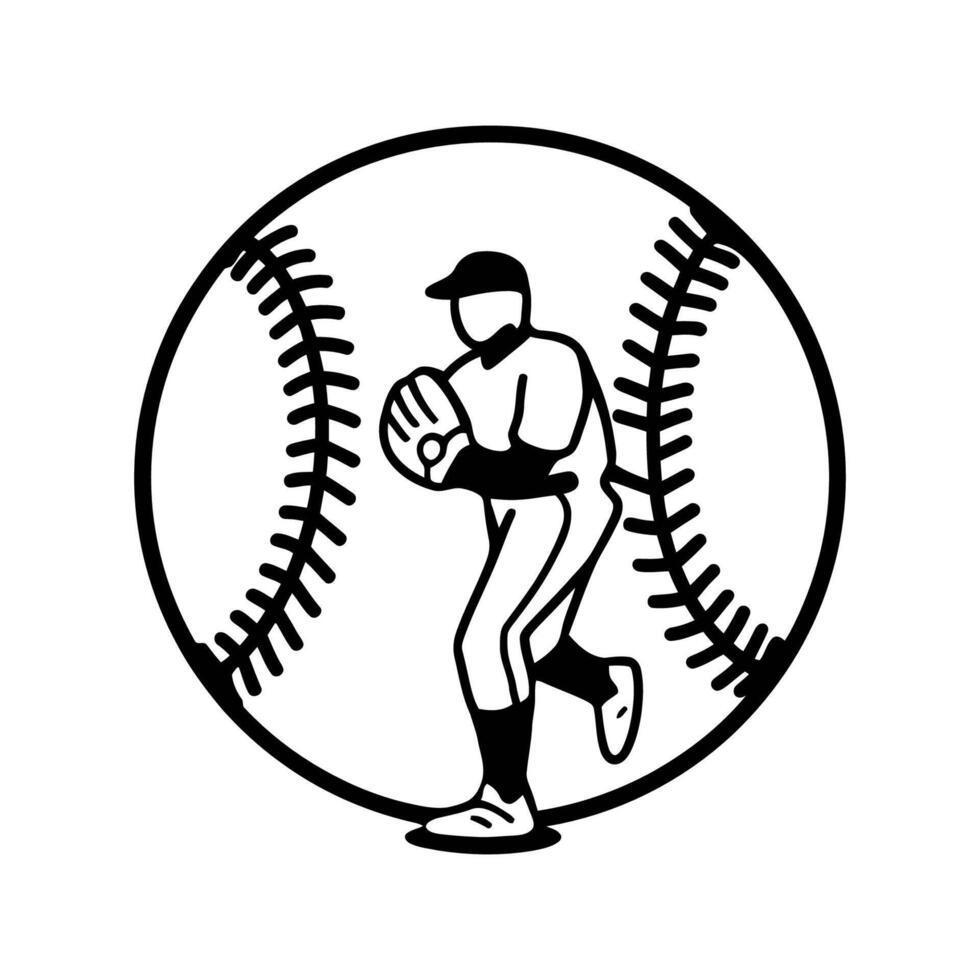 Baseball Player Inside Baseball Icon Illustration vector