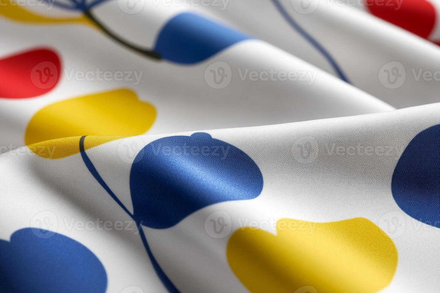 A close up of a colorful fabric with blue, yellow and red flowers photo