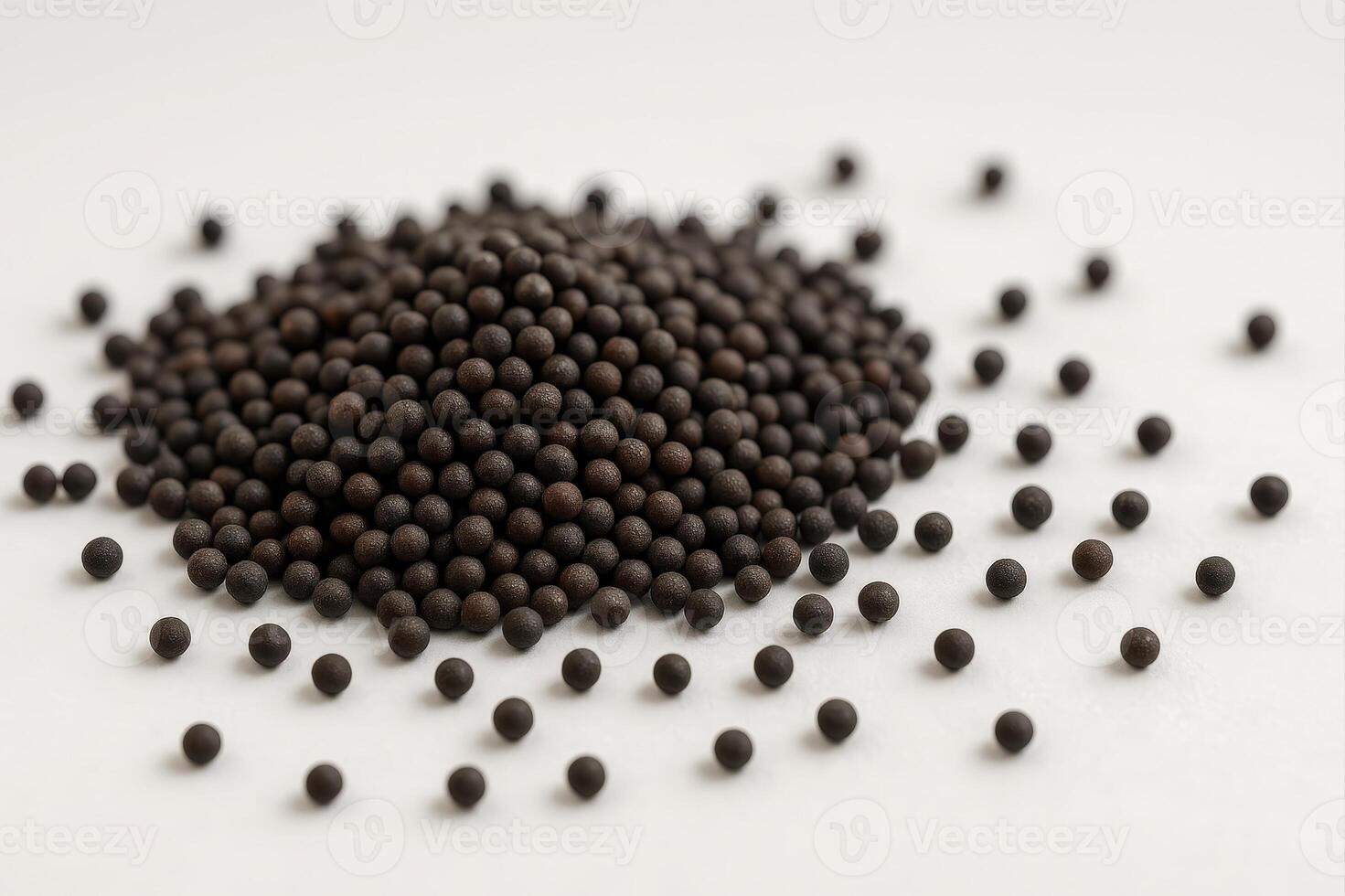 Black Mustard Seeds on White Background for Culinary Use with Focus on Texture and Natural Organic Ingredients photo