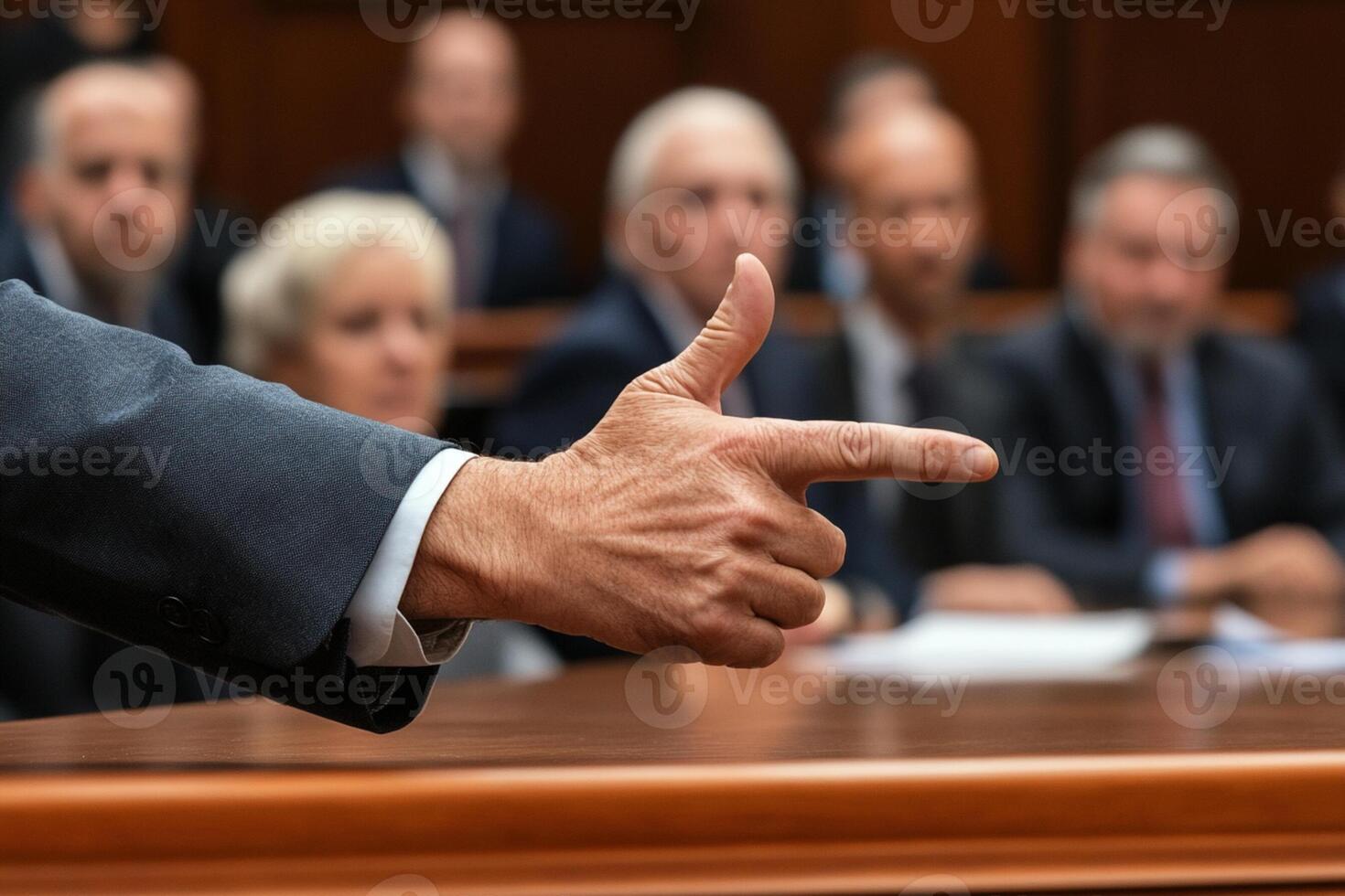 A man pointing at a judge in a courtroom photo