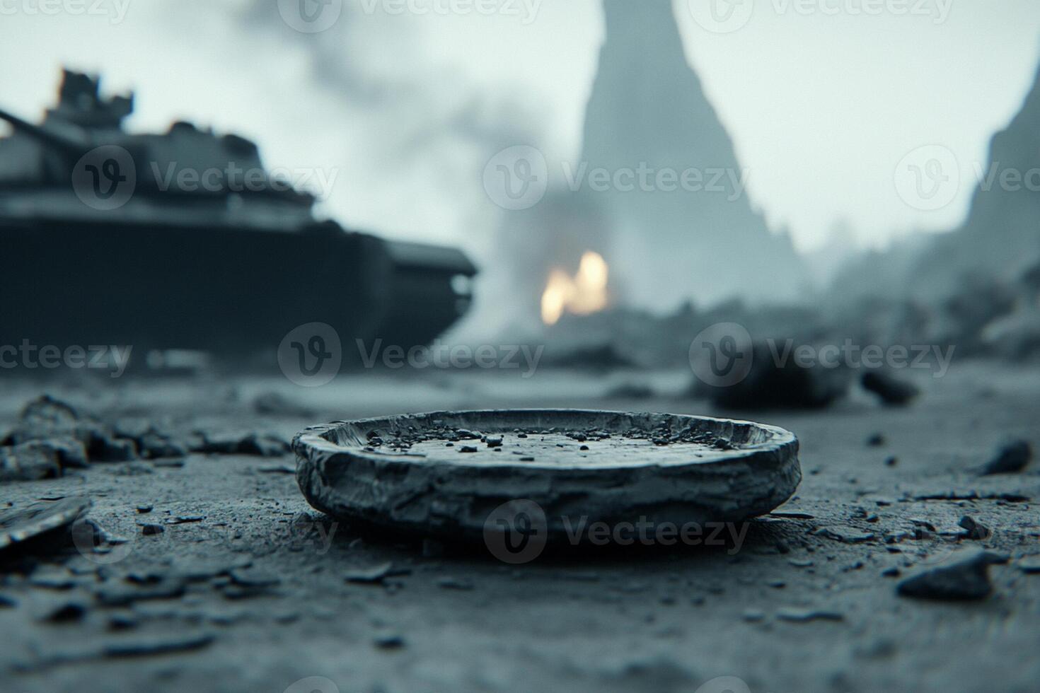 A bowl of water sitting on the ground next to a tank photo