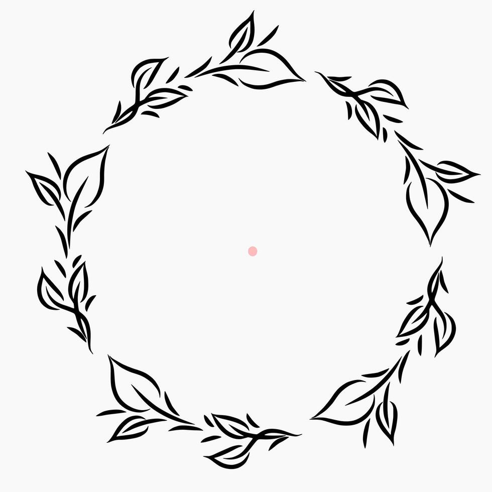Leaves wreath circular border frame outline illustration vector