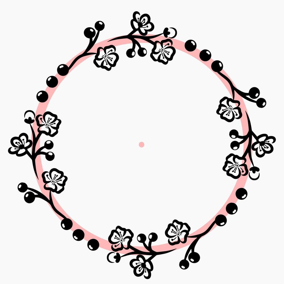 Cherry blossom round border circular frame graphic illustration vector