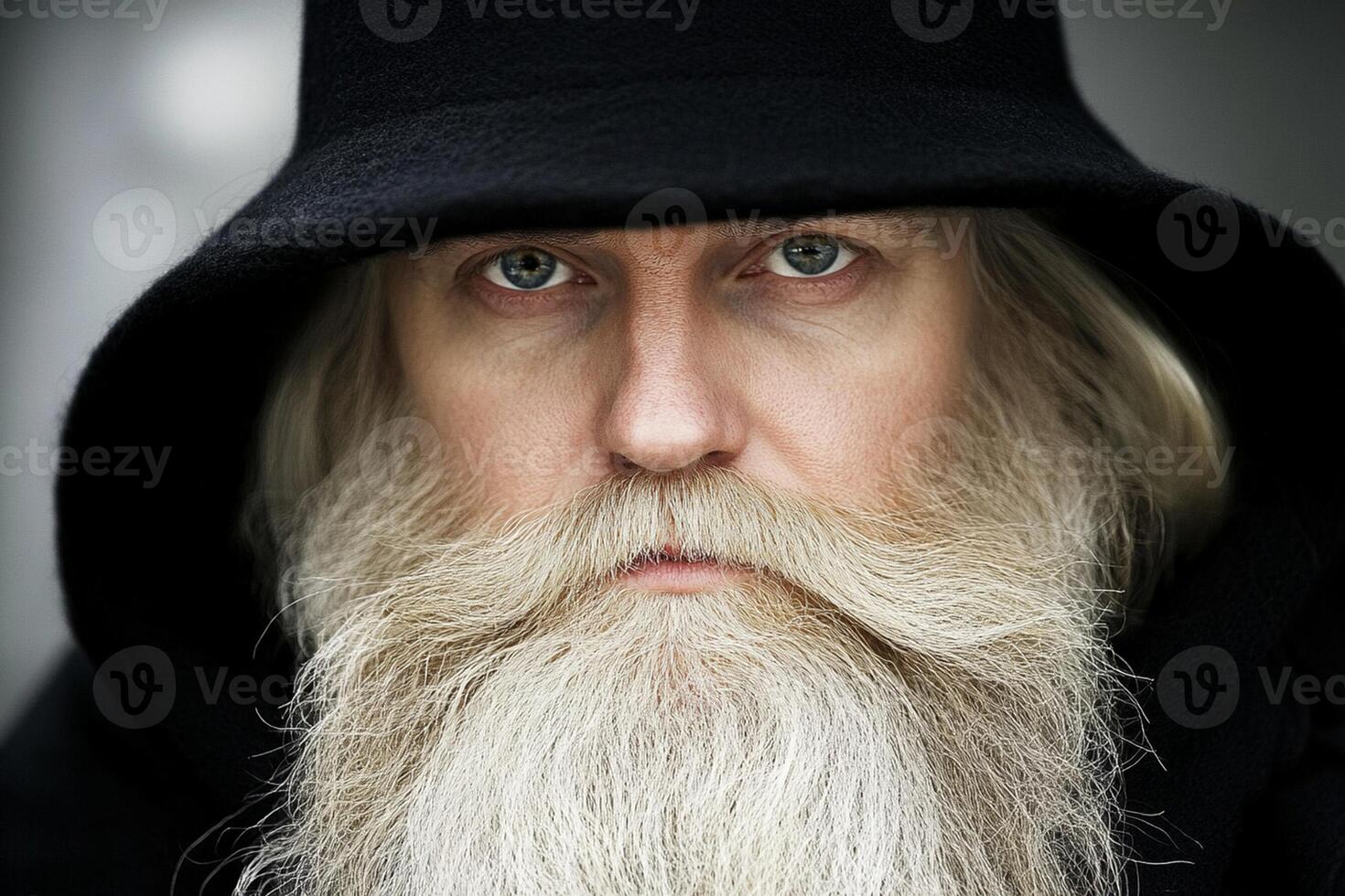 A man with a long white beard and black hat photo