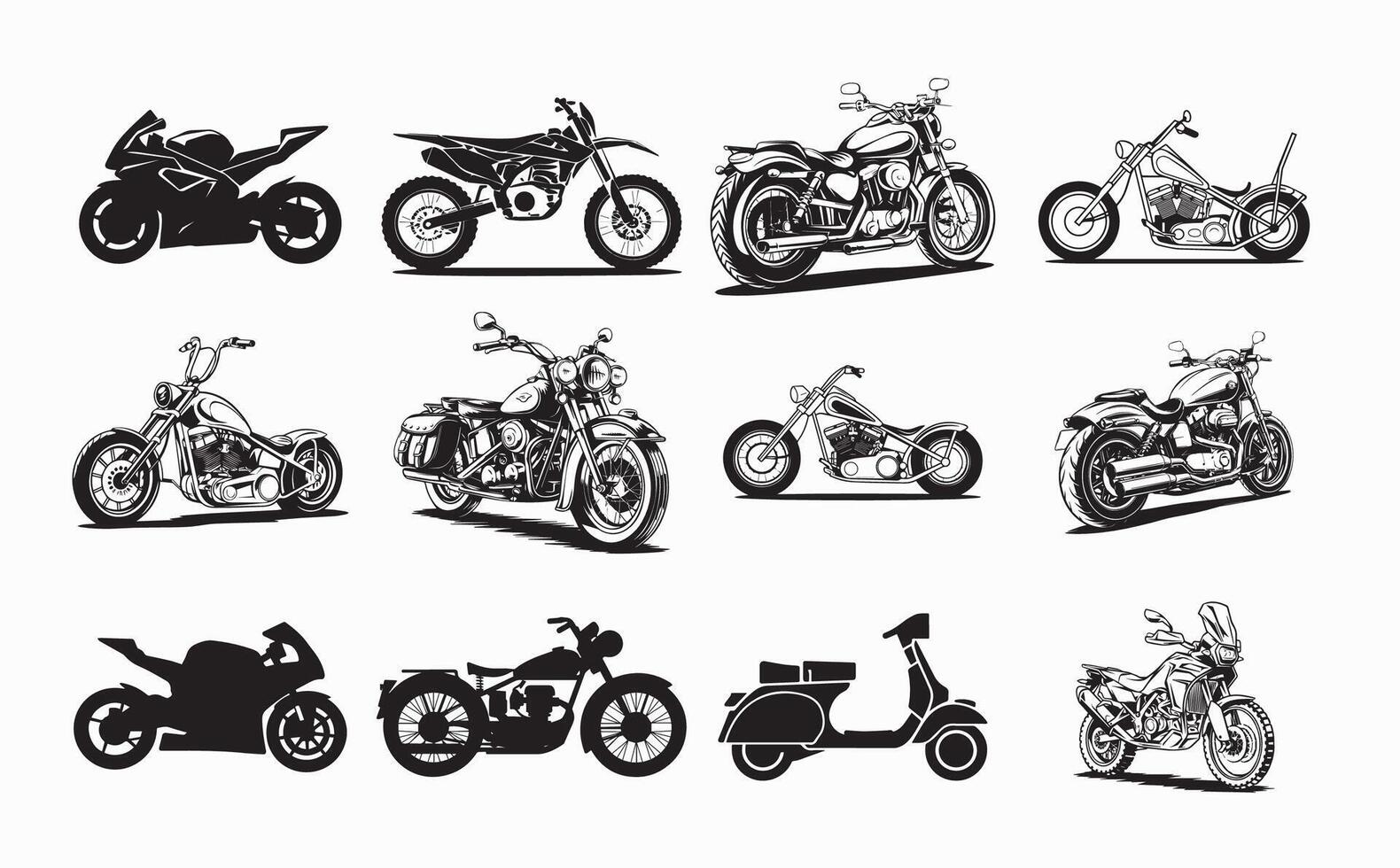 Set of Motorcycle Illustrations Sport Bikes Choppers Cruisers Scooters vector