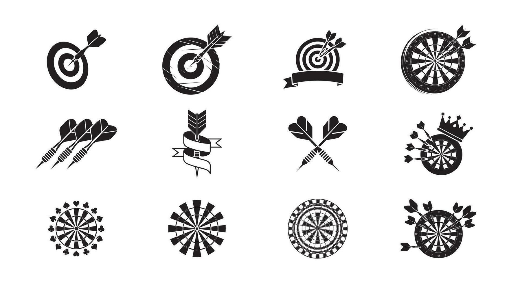 Dartboard and Dart Icons Target, Bullseye, Championship vector