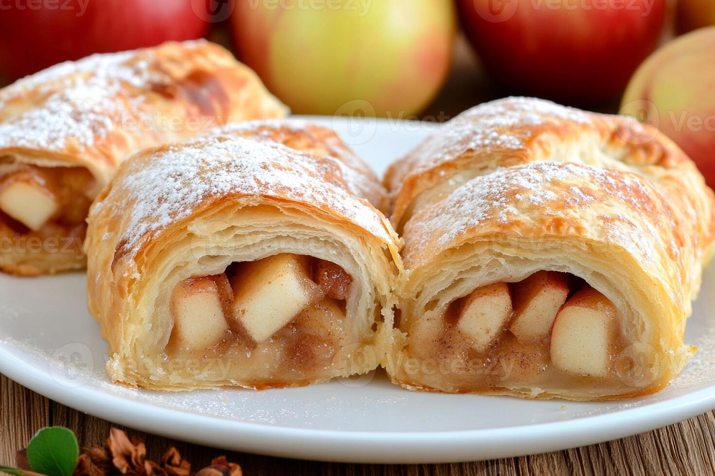 Apple pastry with cinnamon and apples on a plate photo