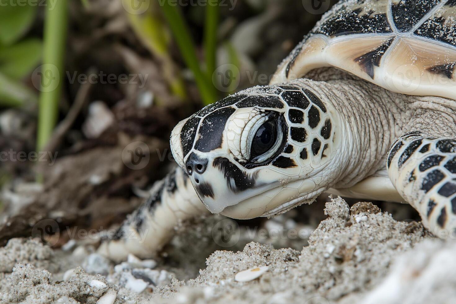 A turtle with a black and white head photo