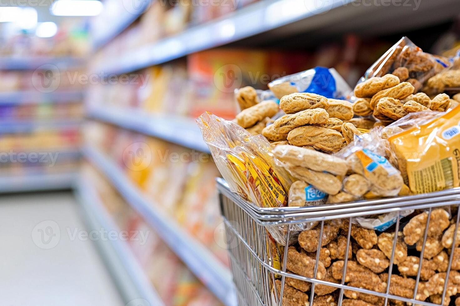 A shopping cart filled with nuts and other food items photo