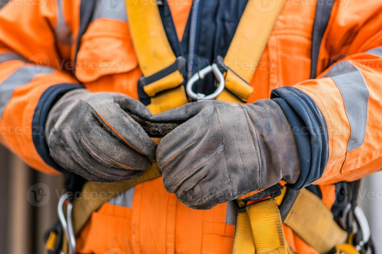 A man in an orange safety vest and gloves photo
