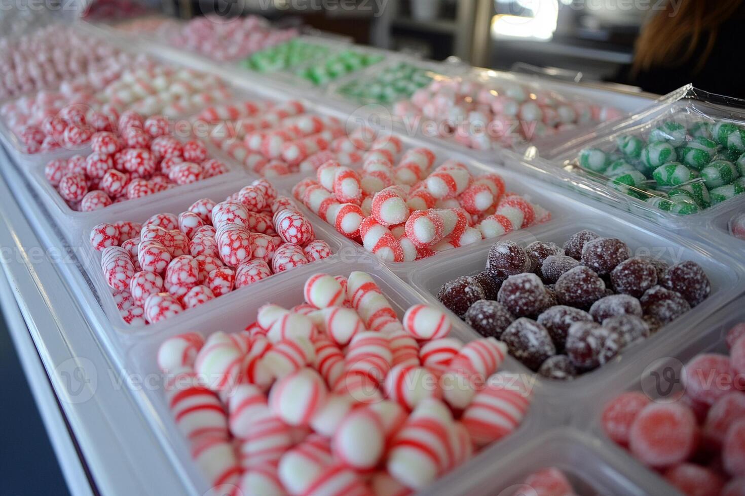 A display of candy in plastic containers photo