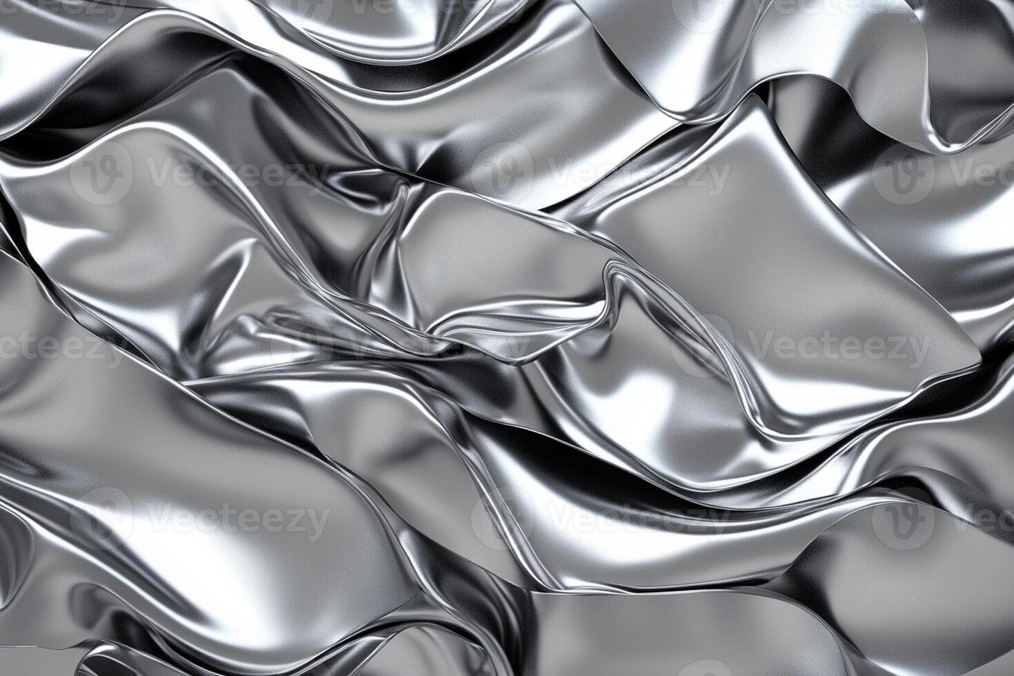 Silver fabric background with many folds photo