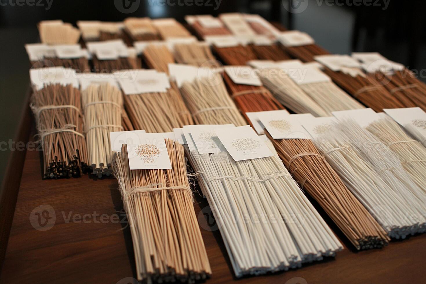 A table with many different types of incense sticks photo