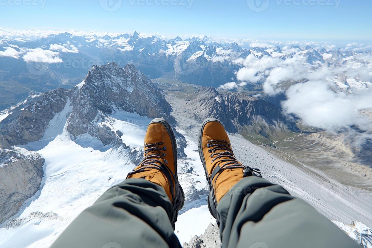 A person's legs on a mountain top photo