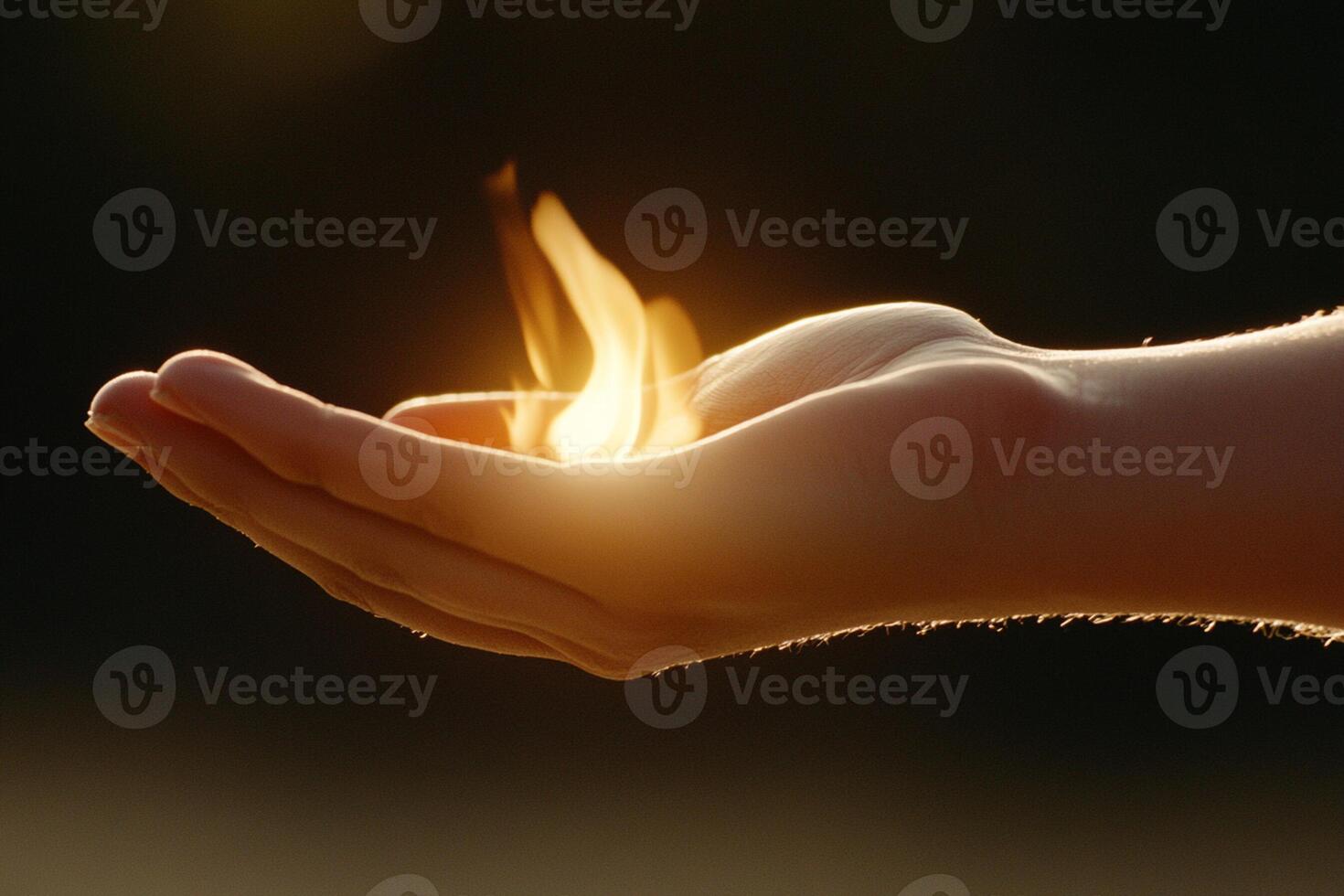 A person holding a flame in their hand photo