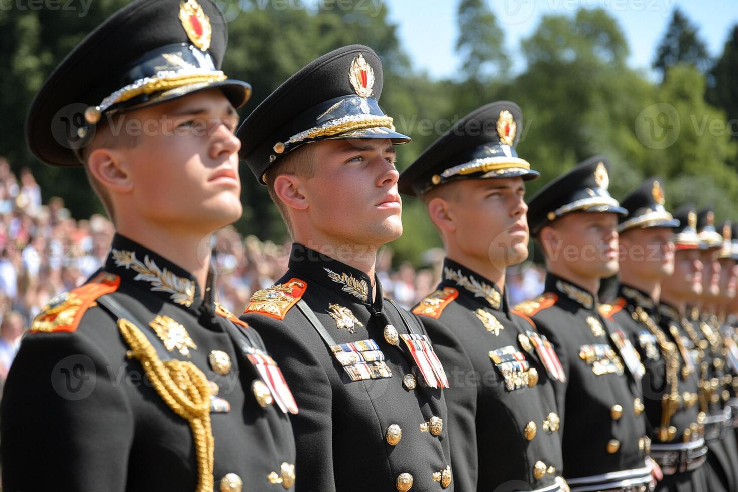 Military men in uniform standing in line photo
