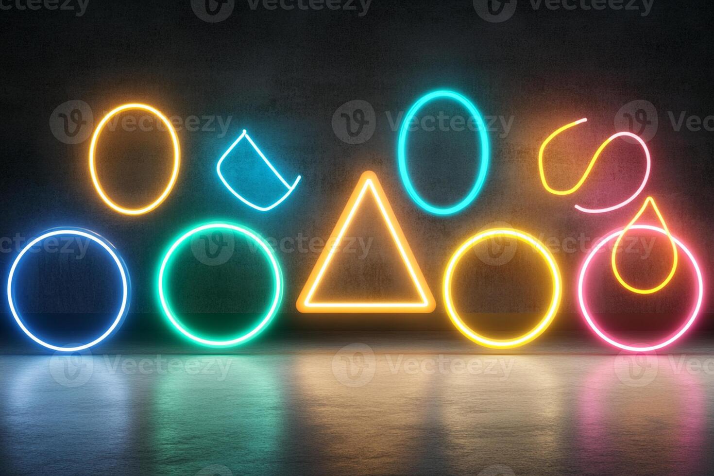Neon lights in a dark room with different shapes photo
