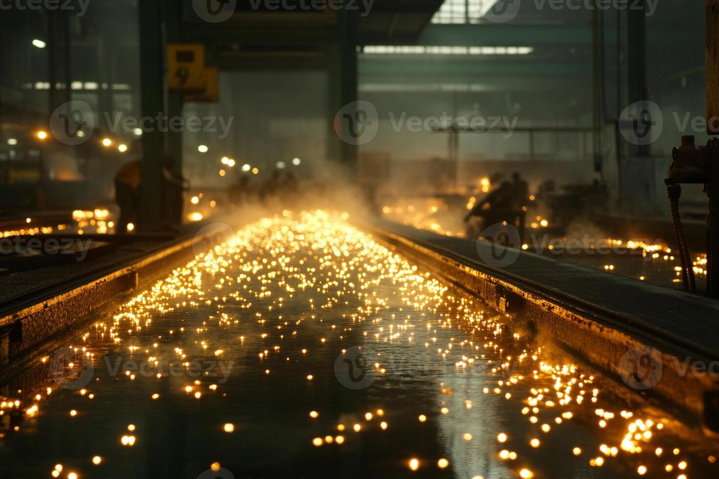 A factory with lots of lights and sparks photo