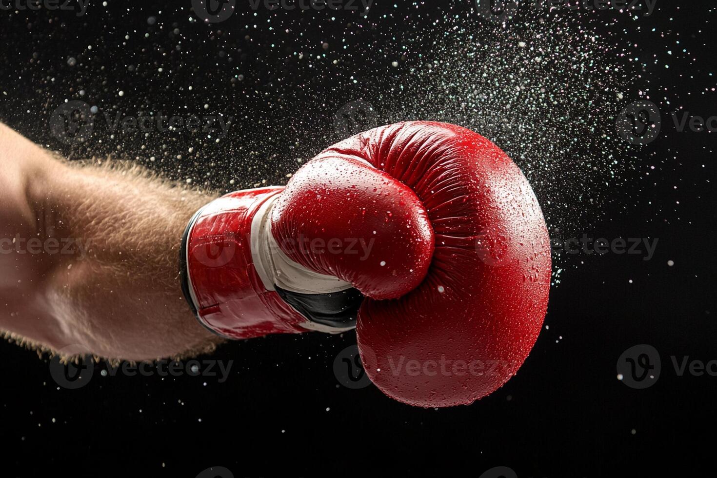 A close up of a man's hand with red boxing gloves photo