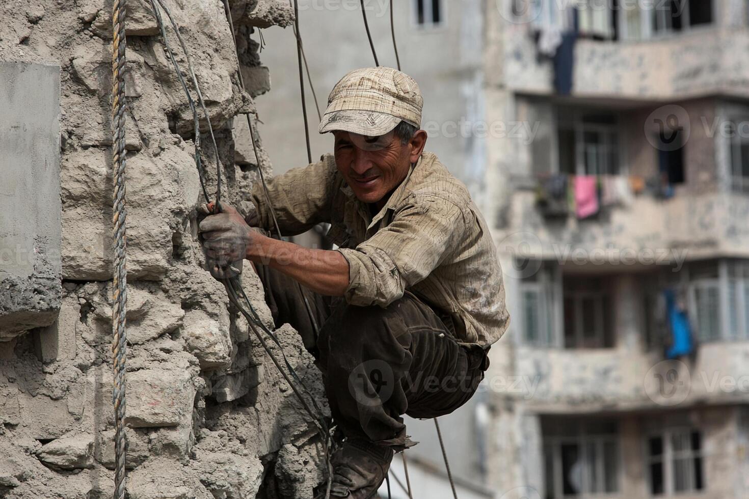 A man is working on a building photo