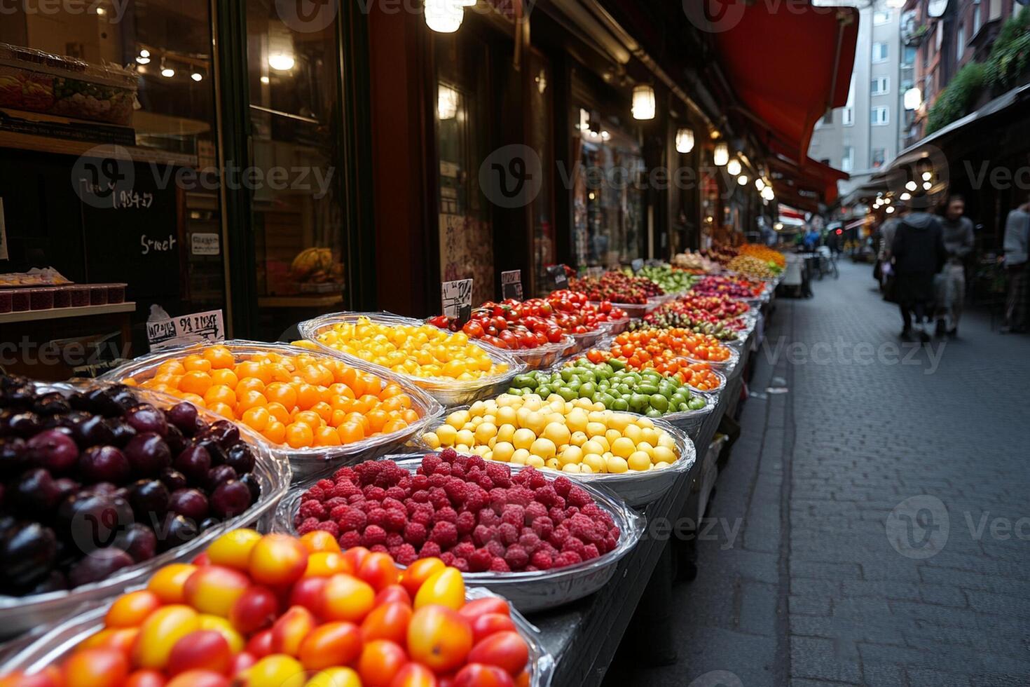 A street with a lot of fruit on it photo