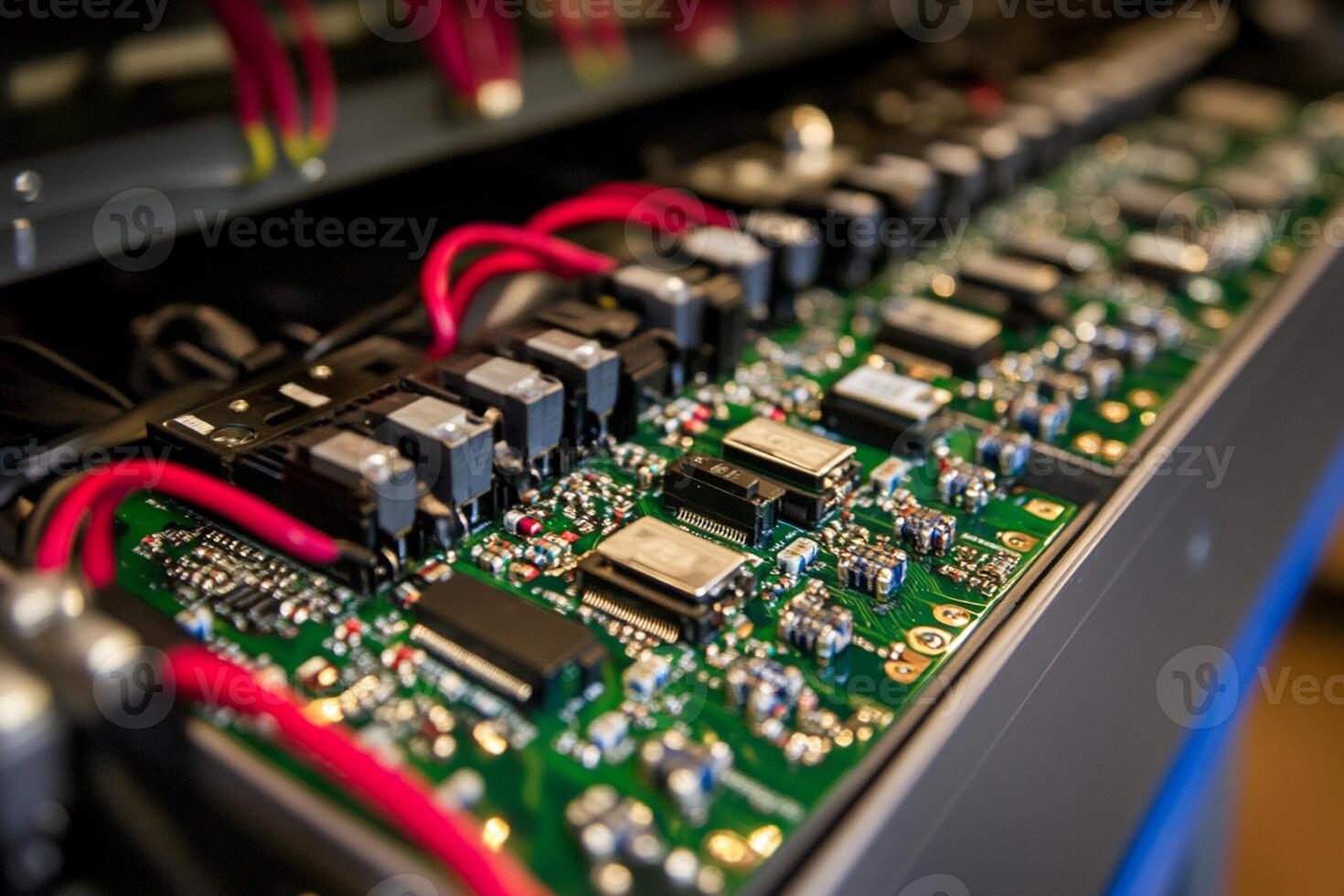 Electronic components are connected to a circuit board photo