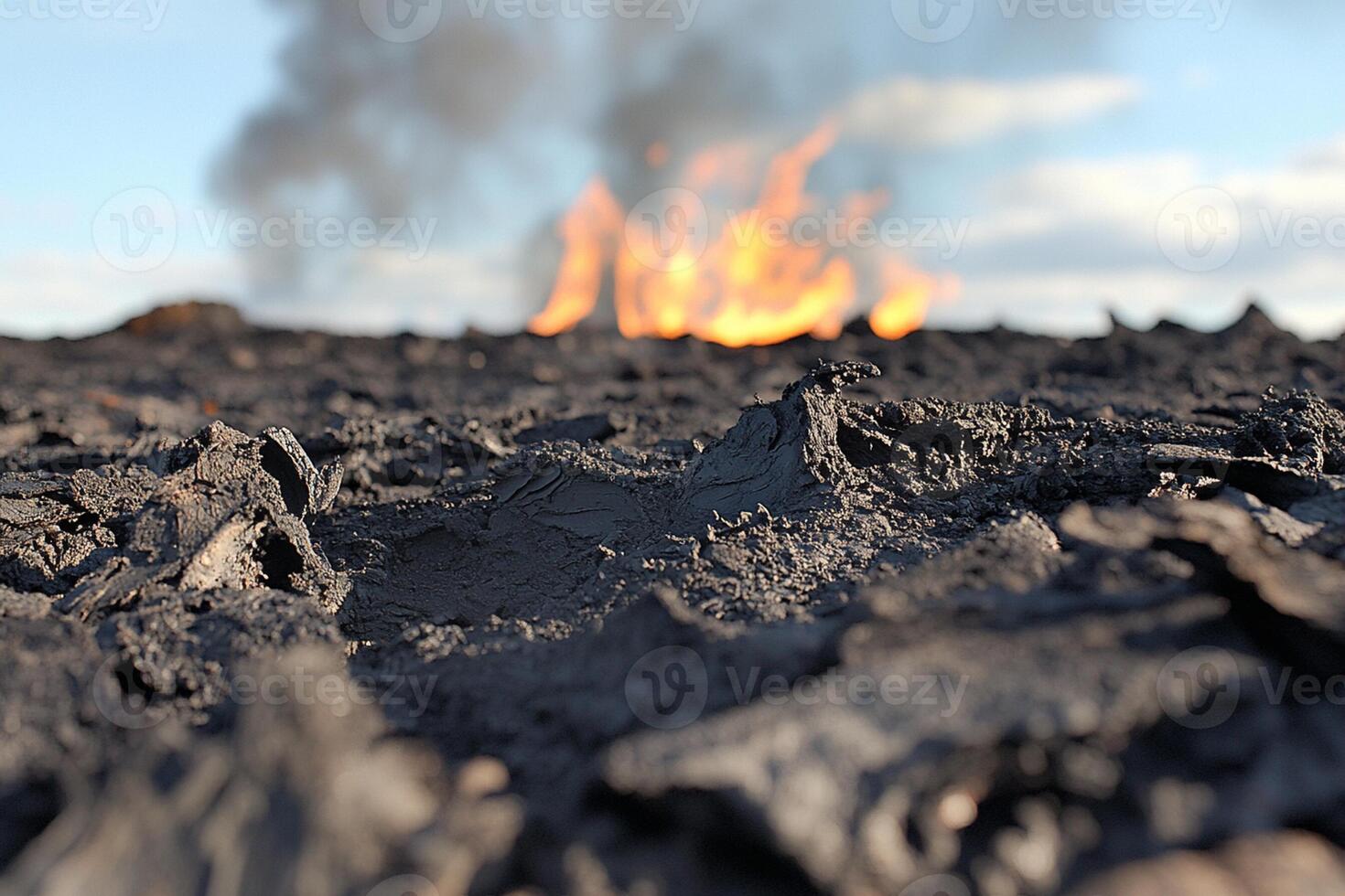 A close up of a fire burning in the middle of a field photo