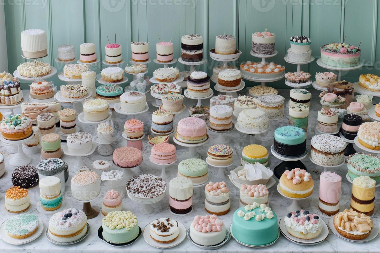 A table full of different types of cakes photo