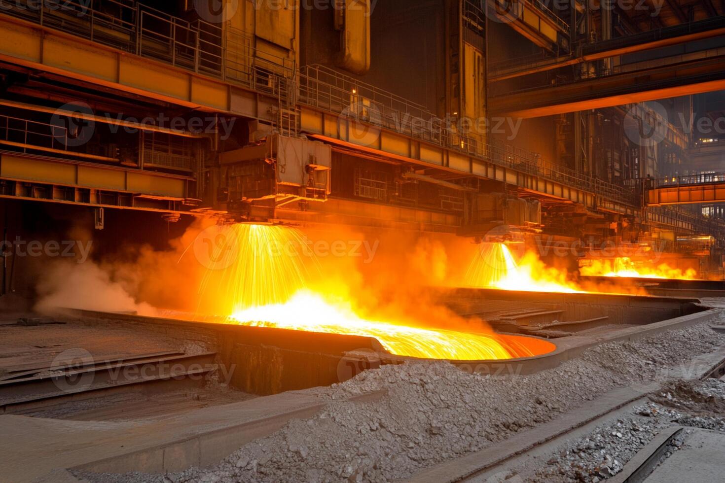A large steel factory with a lot of hot metal photo