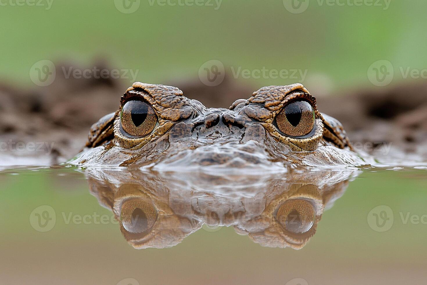 A crocodile's eyes are reflected in the water photo