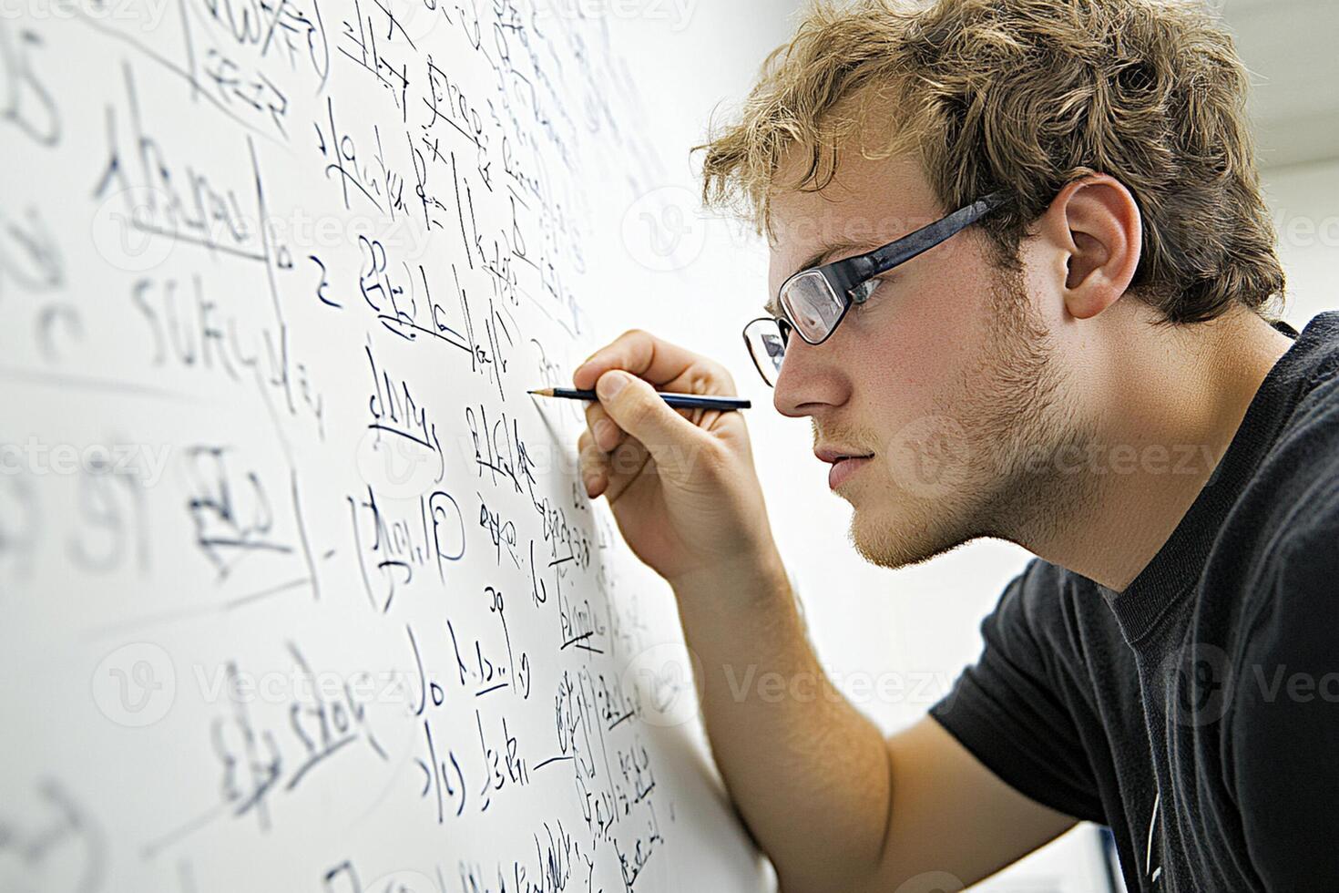 A man writing on a white board photo