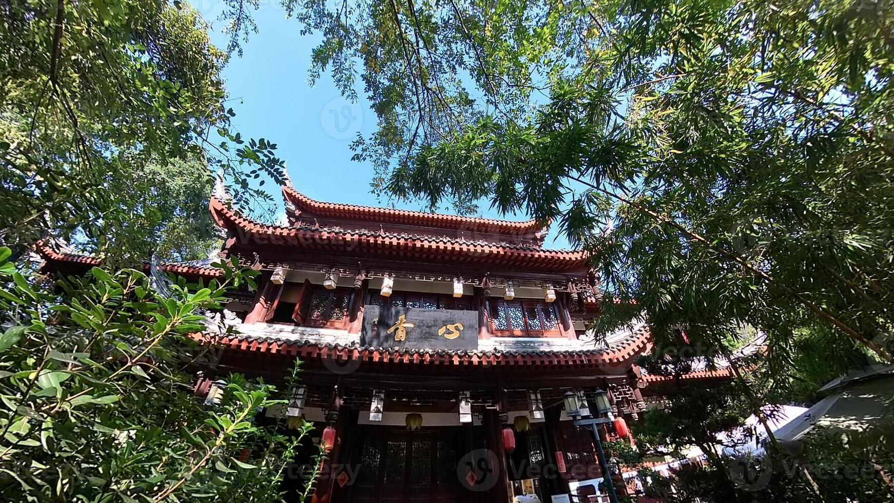 a chinese building with a lot of trees and plants photo