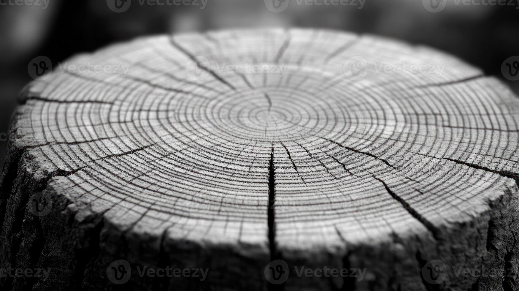 Close-up of a tree stump's cross-section. Detailed wood grain patterns are visible photo
